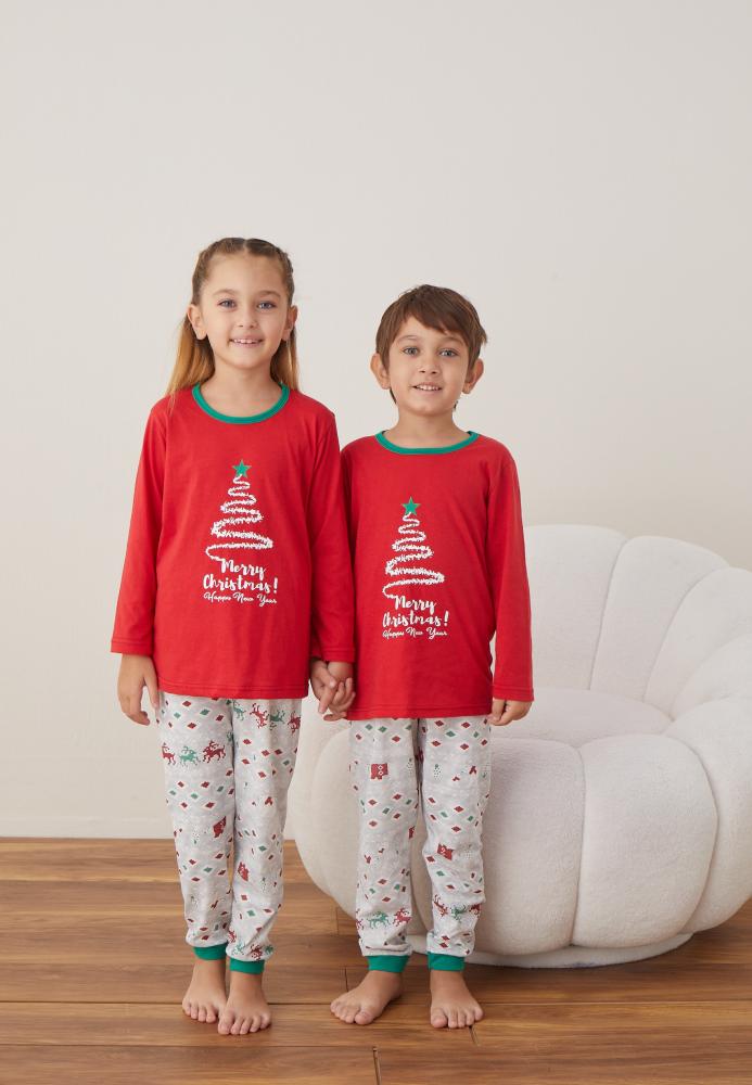 Pijamale de Crăciun Copii,"Merry Christmas ",Culoare Rosu,Engros